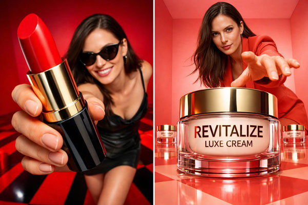 GPT-image-2 ｜震撼视觉的深红影棚广角美妆大片