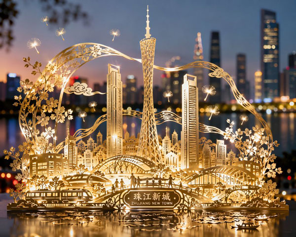 GPT-image-2 ｜珠江新城剪纸璀璨夜景