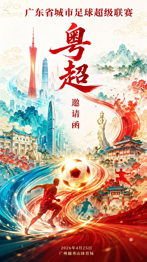 GPT-image-2 ｜粤超联赛国潮风邀请函海报