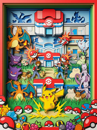 GPT-image-2 ｜宝可梦立体纸雕奇幻世界