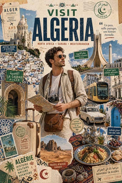 GPT-image-2 ｜摩登游客漫游阿尔及利亚艺术海报