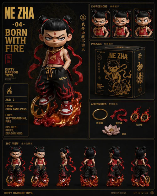 GPT-image-2 ｜ Dirty Harbor Toys 风格的国潮潮玩收藏品六宫格展示图