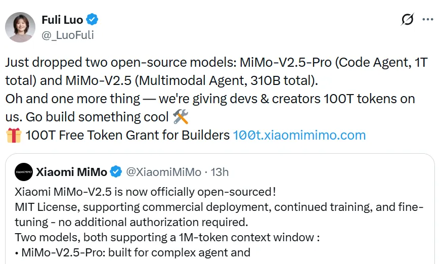 Token效率国内第一！MiMo-V2.5 Pro登顶开源Agent王者；罗福莉：OpenClaw是巨大分水岭，模型与Harness需同步演进，MLA不符合Agent范式