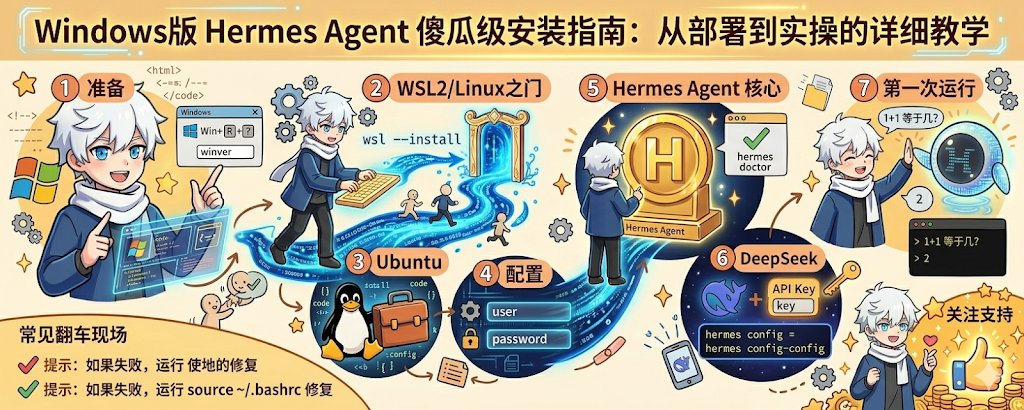 Windows 小白零基础安装 Hermes Agent 傻瓜级教学：即使你什么都不会，我也给你教会