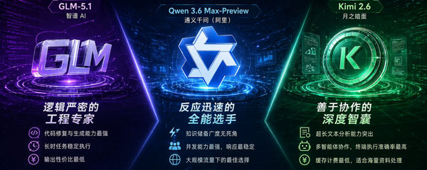 GLM-5.1、Qwen 3.6 Max preview 与 Kimi 2.6 国产大模型横向对决