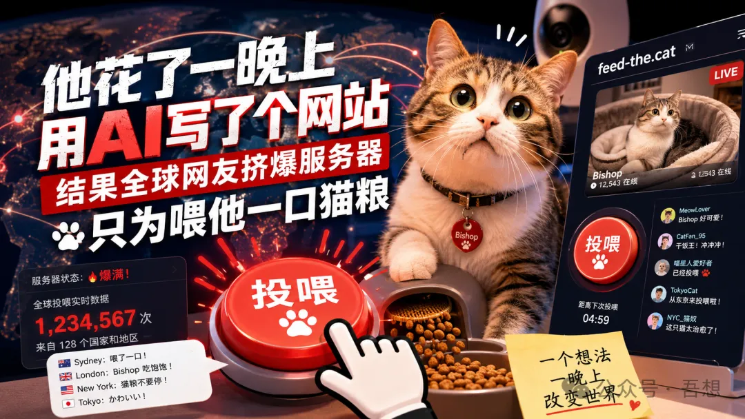 他花了一晚上用 AI 写了个网站，结果全球网友挤爆服务器，只为喂他一口猫粮